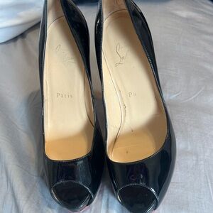 Christian Louboutin Black Patent Peep-Toe Heels